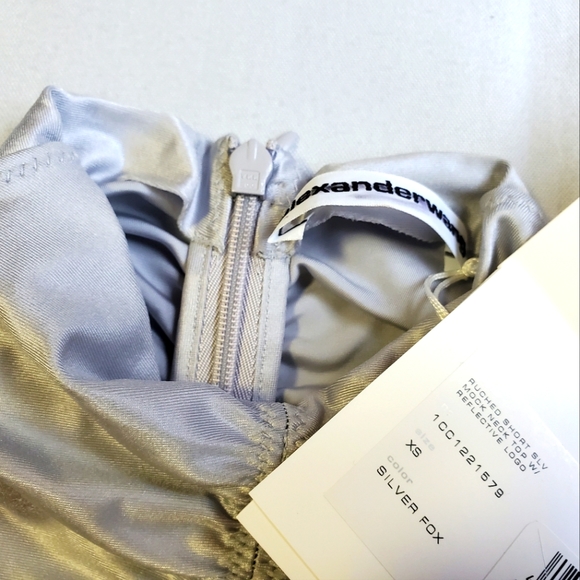 NWT$350 Alexander Wang Ruched Mock Neck Logo Silver Fox Crop Top Back Zip Sz XS - Picture 11 of 15